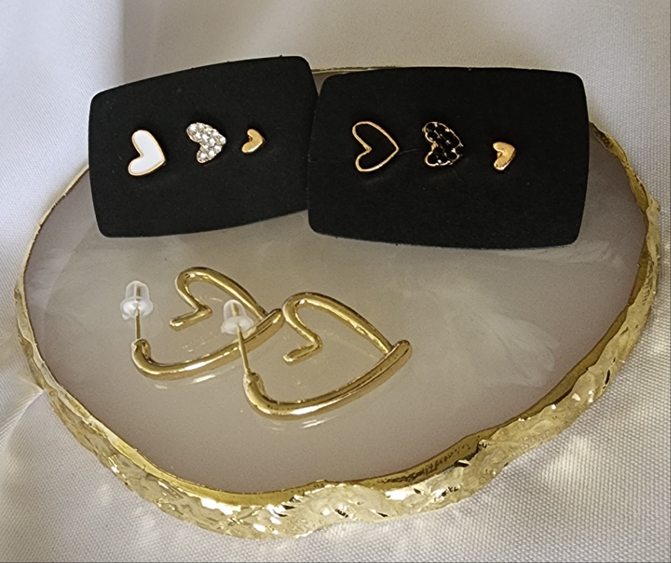 Gold Heart Hoops + Trio Earrings studs