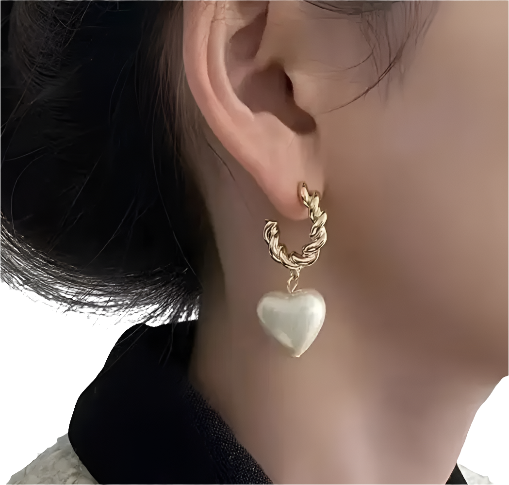 Heart Pearl / Gold Hoops