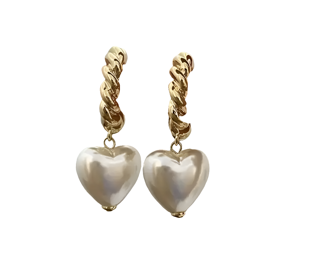 Heart Pearl / Gold Hoops