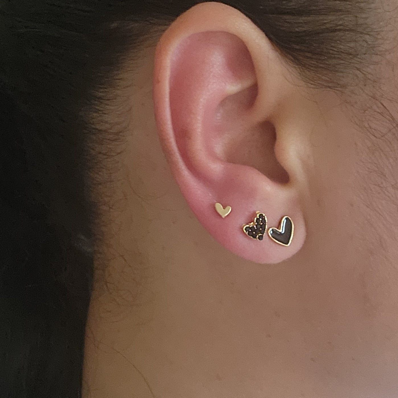 Gold Heart Hoops + Trio Earrings studs
