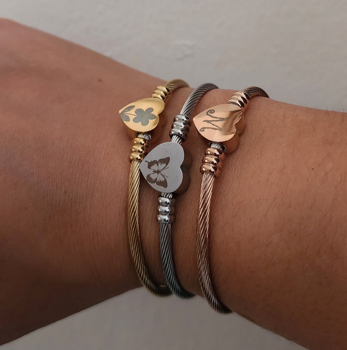 Heart Engraved Bangle Bracelet