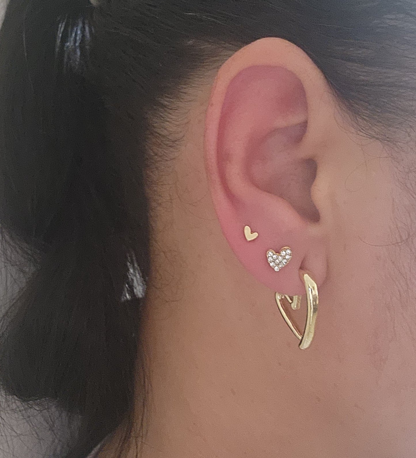 Gold Heart Hoops + Trio Earrings studs