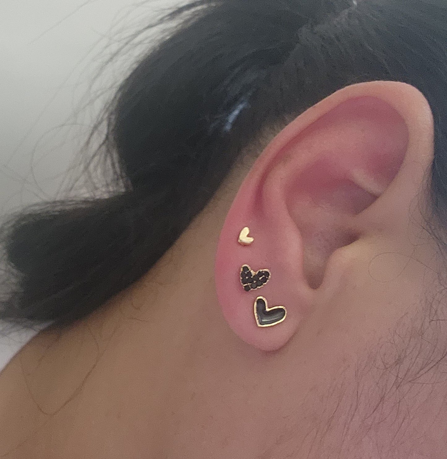 Gold Heart Hoops + Trio Earrings studs