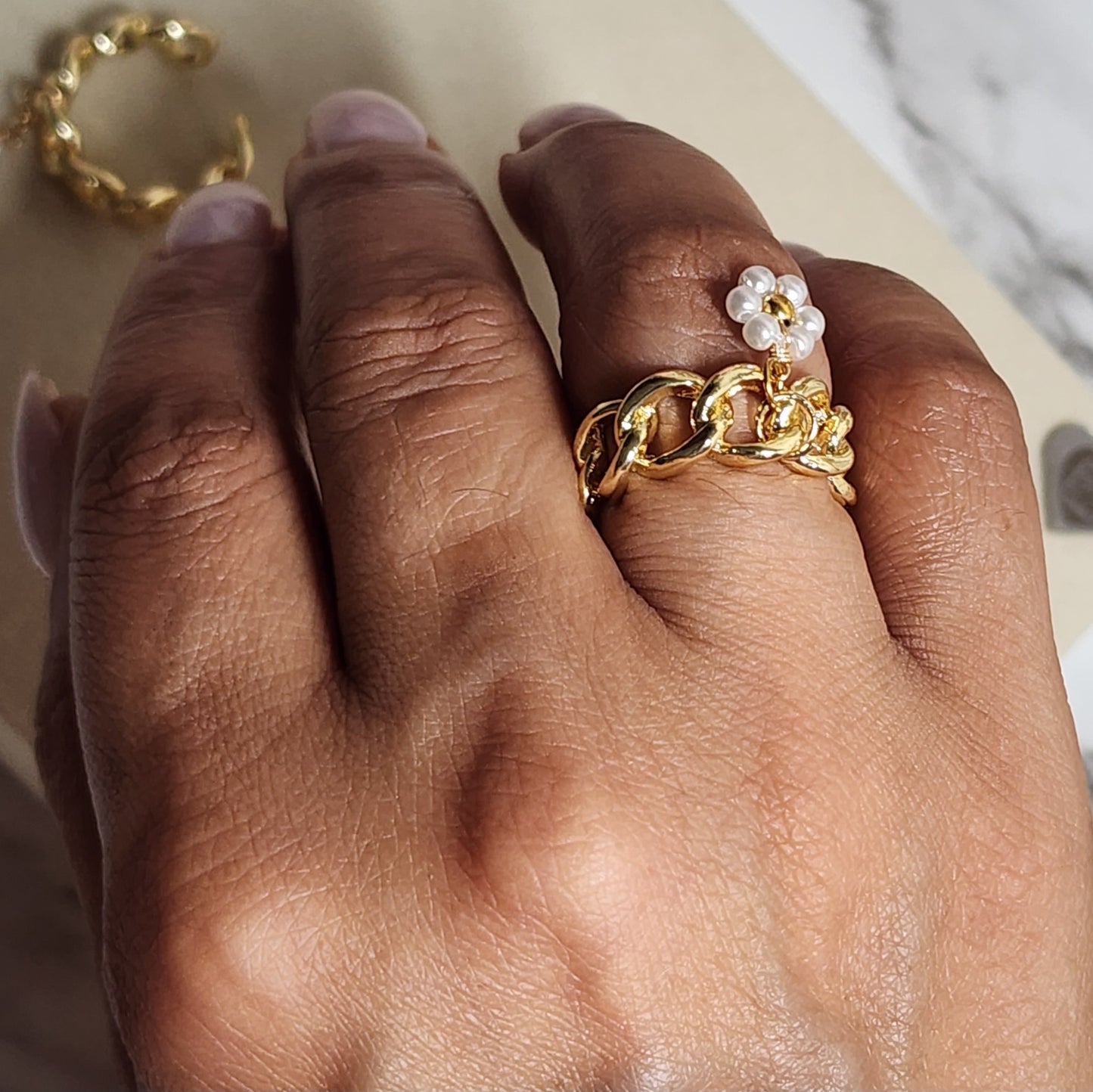 Pearl Flower Charm Ring