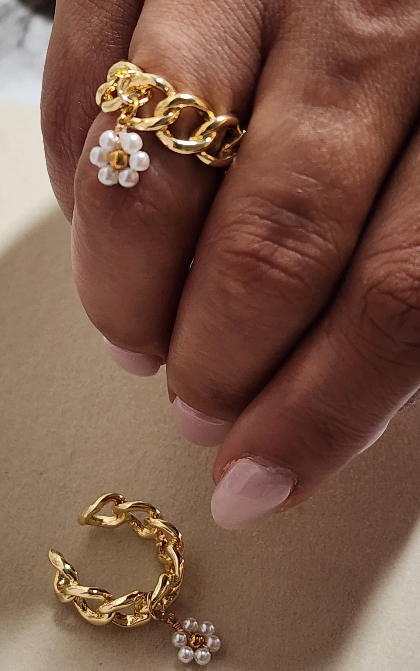 Pearl Flower Charm Ring