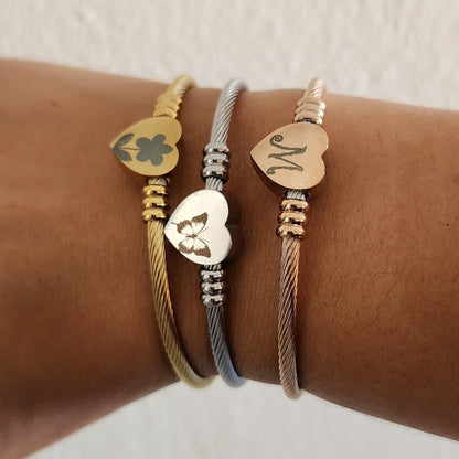Heart Engraved Bangle Bracelet