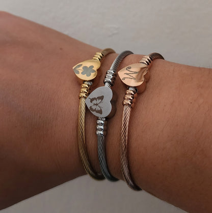 Heart Engraved Bangle Bracelet