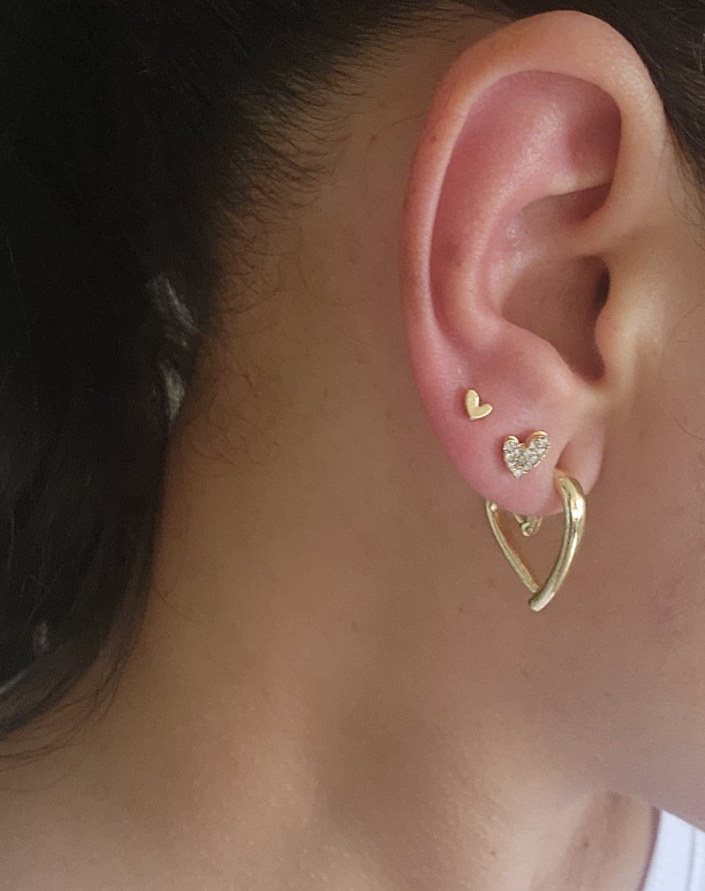 Gold Heart Hoops + Trio Earrings studs