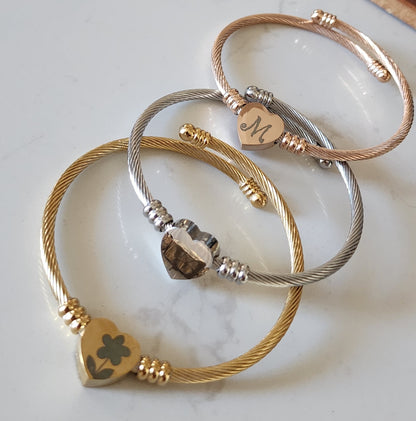 Heart Engraved Bangle Bracelet