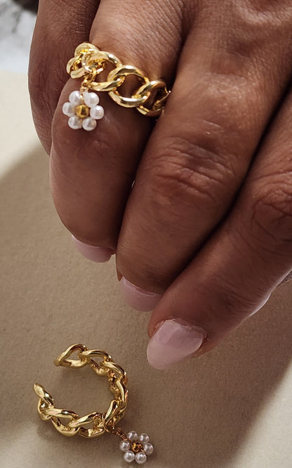 Pearl Flower Charm Ring